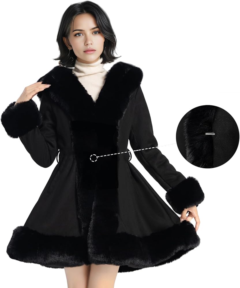 NXBC Winter Faux Fur Coats for Women,Faux Fur Leather Jacket Women